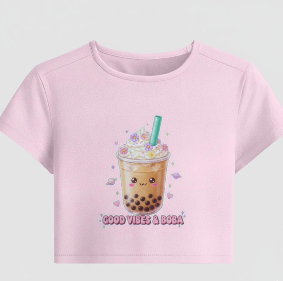 Gen Z "Good Vibes & Boba" Cropped Tee